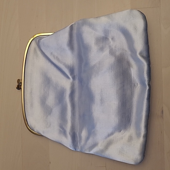Ingber Handbags - NWOT VTG 1950s Ingber Fold Over Silver Satin Evening Clutch with Gold Hardware